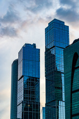 Moscow business center against the evening sky.