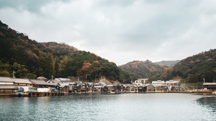 Fototapeta na wymiar View of One cho Funaya house , Old famous Japanese countryside 