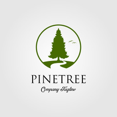 pine tree logo with river or creek
