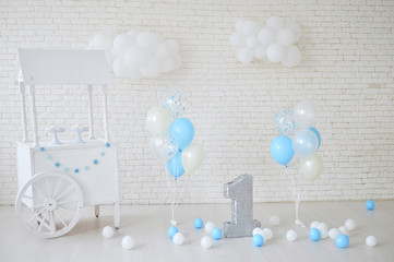 Decorations for birthday party. A lot of balloons. 