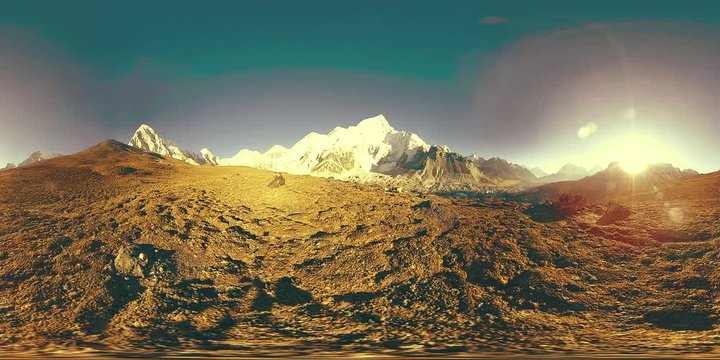 360 vr panoramic view of sunset over Kala Patthar. Mount Everest and Khumbu valley, Nepal of the Himalayas. Gorak Shep