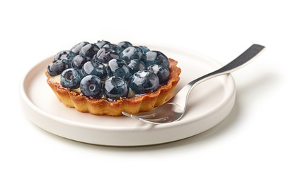 blueberry tart on white plate