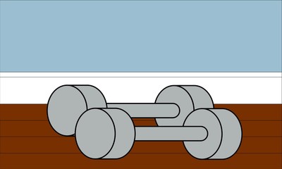 Home gym set of dumbbells on floor vector illustration