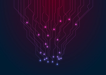 Abstract neon blue purple tech circuit board lines sci-fi design. Futuristic computer chip background. Vector illustration