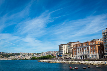 View of the west sea bay at coast of Naples, Italy.