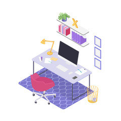 Isometric work space on white. Vector illustration in flat design, isolated.