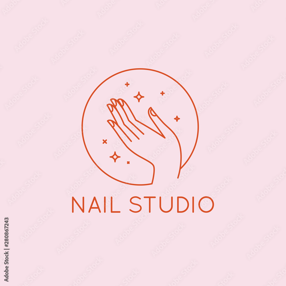 Poster vector logo design template in linear style - nail studio emblem