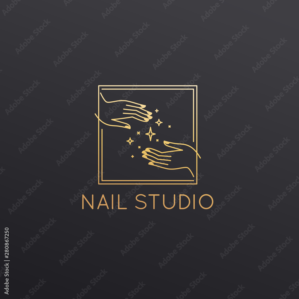 Poster vector logo design template in linear style - nail studio emblem