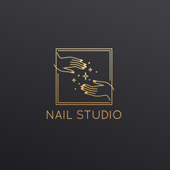 Vector logo design template in linear style - nail studio emblem