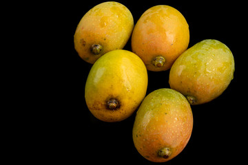 Delicious Naturally Ripened Mangoes. Isolated on Black background