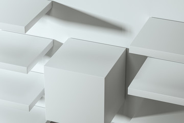 3d rendering, the cubic platform in the white empty room.