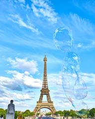Paris - Eiffel Tower with Soap Bubbles in the Summer