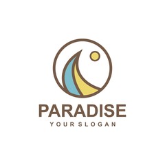 Paradise logo template, beach summer, vacation vector