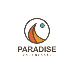 Paradise logo template, beach summer, vacation vector