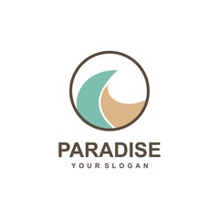 Paradise logo template, beach summer, vacation vector