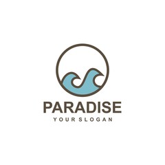 Paradise logo template, beach summer, vacation vector