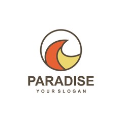 Paradise logo template, beach summer, vacation vector