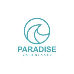 Paradise logo template, beach summer, vacation vector