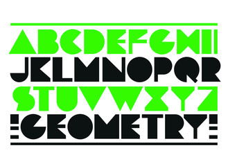 Decorative geometric font. Green and black letters type design