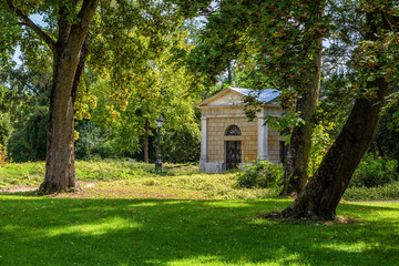 Fototapeta na wymiar Small house in the park of the Festetics Palace in the city of Keszthely, Hungary