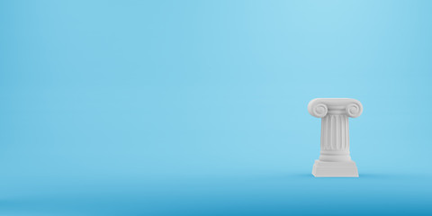 Abstract podium column on the blue background. The victory pedestal is a minimalist concept. Free space for text. 3D rendering.