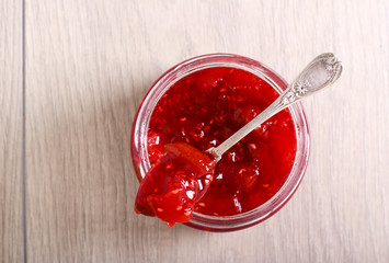 Raspberry and peach jam