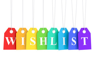 Wish list word on colored hanging etiquette series