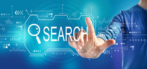 Searching theme with a man on a blue background
