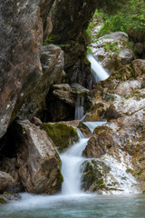 Amazing waterfalls at the Val Vertova river. Vertova,Bergamo, Italy