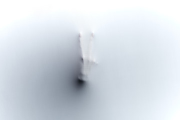 blurred two fingers in the fog. victory gesture, sign, symbol.woman showing twi thin fingers while...