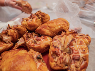 Smoked chicken and meat products from the smokehouse. Meat workshop, specialized supermarket. Own production