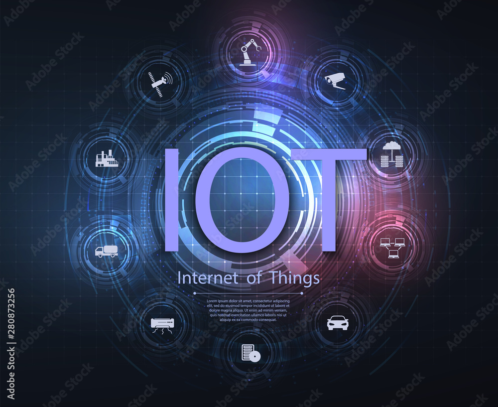 Poster internet of things (iot) and networking concept for connected devices. spider web of network connect
