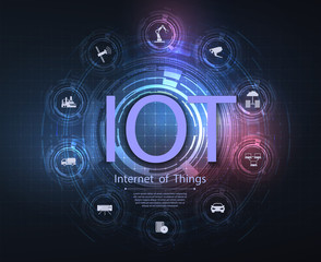 Internet of things (IoT) and networking concept for connected devices. Spider web of network connections with on a futuristic blue background. Wireless connections of information technology. Vector