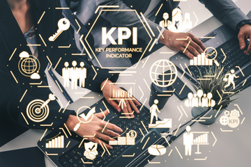 KPI Key Performance Indicator for Business Concept - Modern graphic interface showing symbols of...