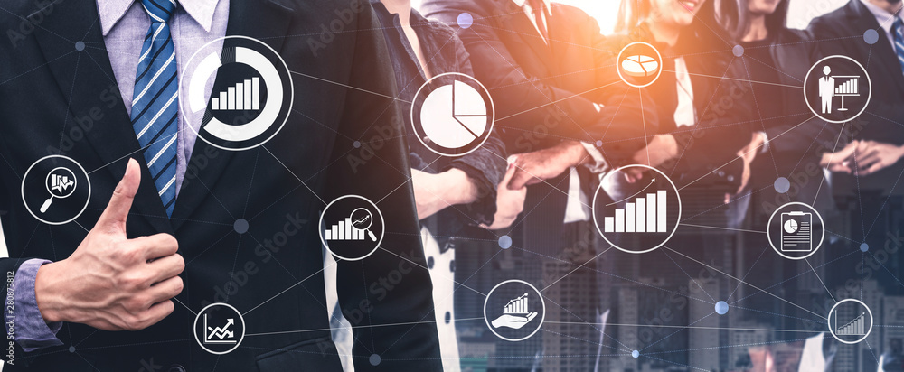 Poster data analysis for business and finance concept. graphic interface showing future computer technology