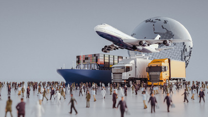Plane trucks are flying towards the destination with the brightest. 3d rendering and illustration.