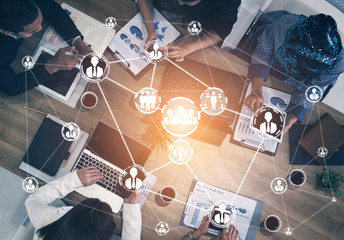 Human Resources Recruitment and People Networking Concept. Modern graphic interface showing...
