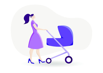 Young mom with a baby in her pram.