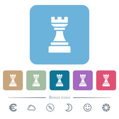 Black chess rook flat icons on color rounded square backgrounds