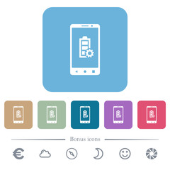 Mobile battery settings flat icons on color rounded square backgrounds