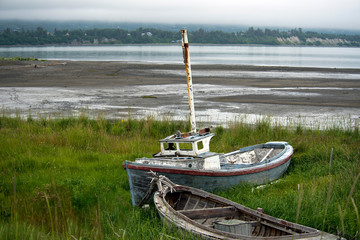 Old Wooden Fishing Boats in Salvage Yard