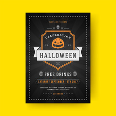 Halloween party flyer celebration night party poster design vintage typography template vector illustration and pumpkin
