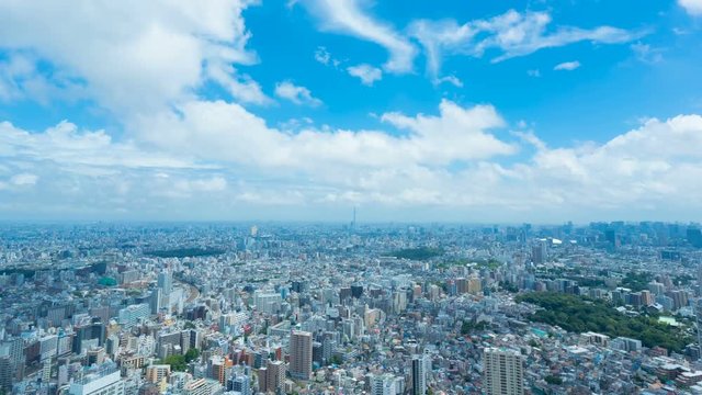東京風景　タイムラプス　地平線を望む大都会の街並み　2019　夏