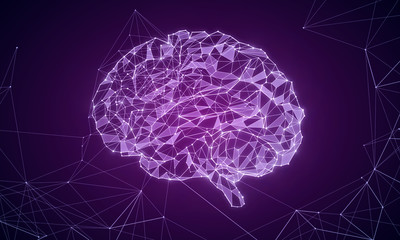Glowing purple polygonal brain