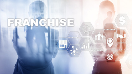 Franchise consept on virtual screen. Marketing Branding Retail and Business Work Mission Concept