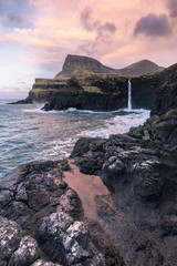 Gasadalur during sunrise - Faroe Islands - Winter