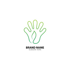 Fototapeta premium Green leaf in hand eco logo, green ecology and environment protection concept. leaf and hand logo concept