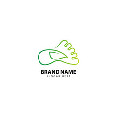 Green leaf in foot eco logo, green ecology and environment protection concept. leaf and hand logo concept