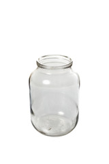 Empty glass jar on white background