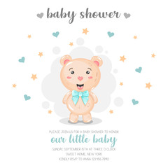 Cute bear with balloon. Baby shower invitation.